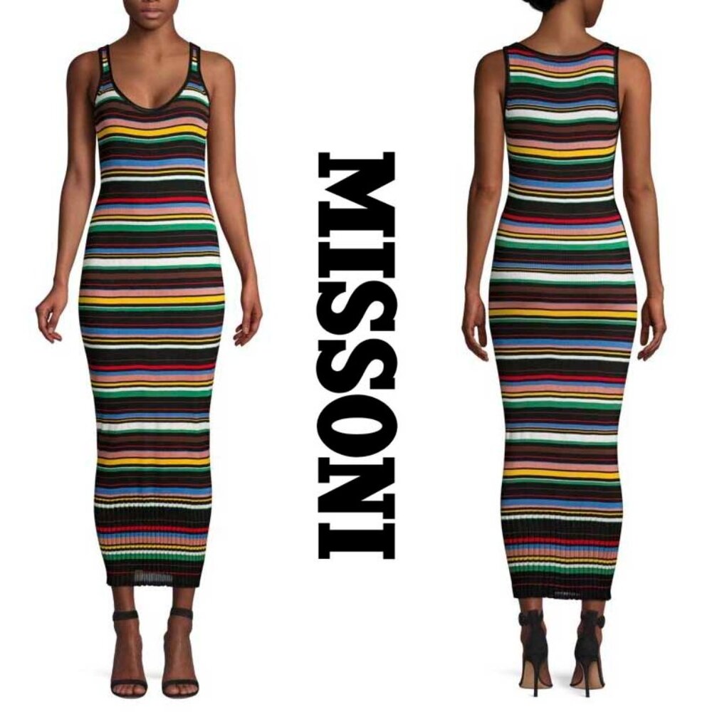 Missoni Womens Sleeveless Striped Knit Long Colorful Tube Dress 42 / 6 NWT - Picture 2 of 14